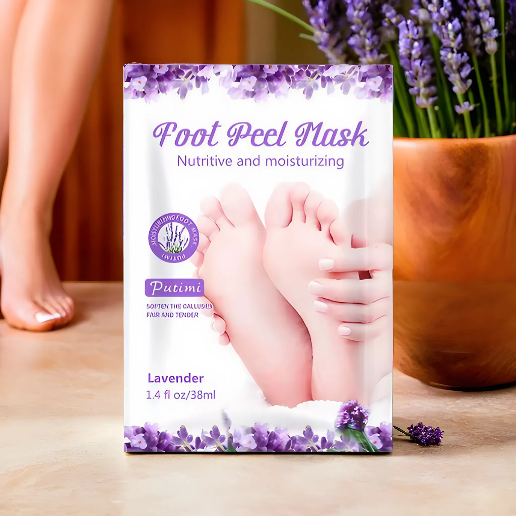 Masque exfoliant pour pieds à la lavande