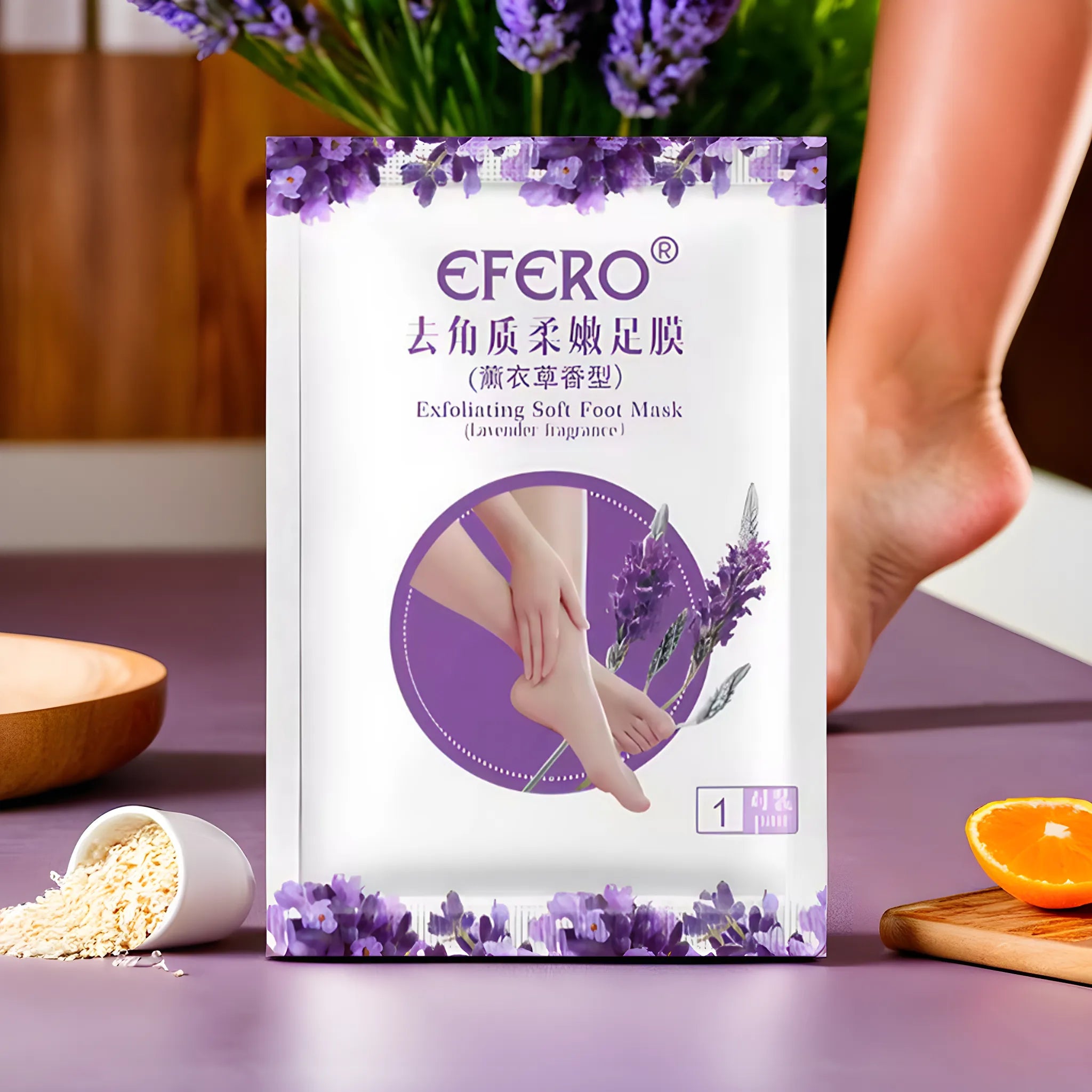 Masque exfoliant pour pieds à la lavande