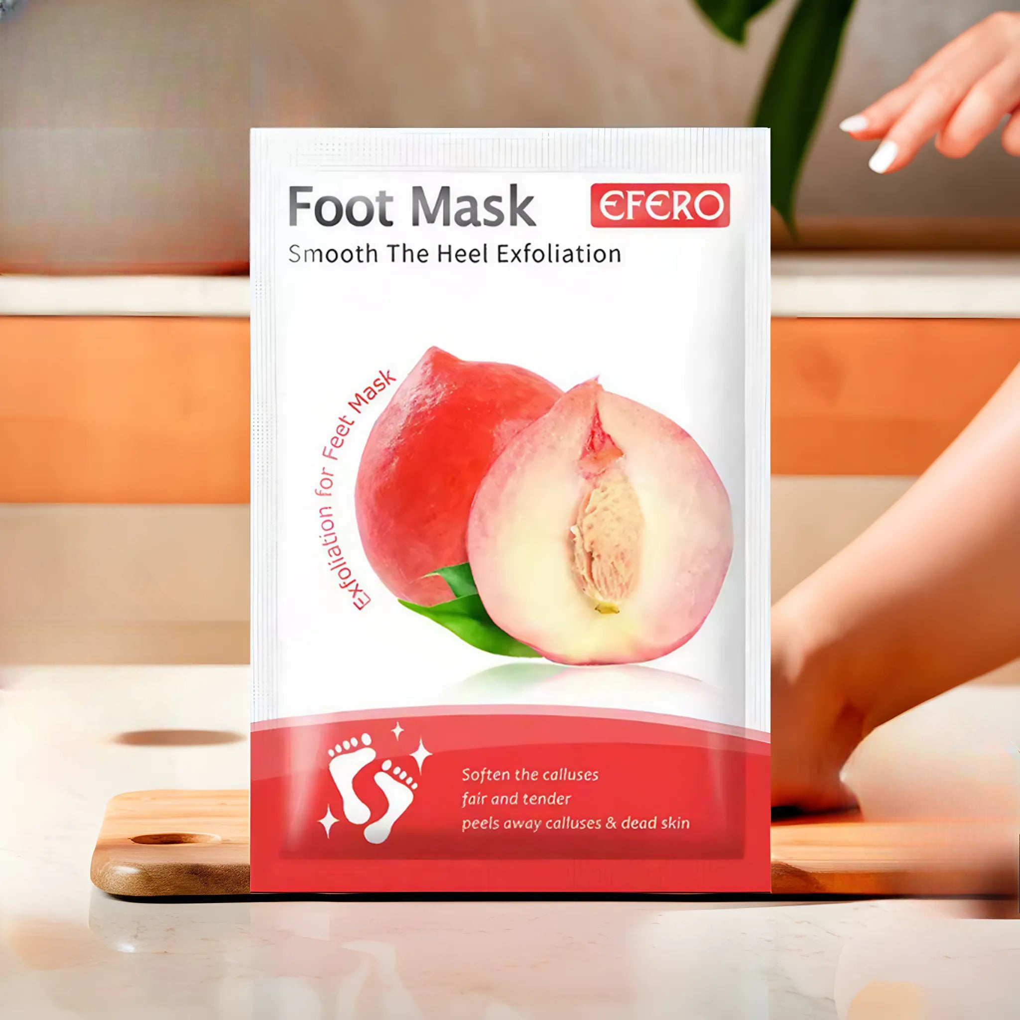 Masque exfoliant pour pieds à la pêche