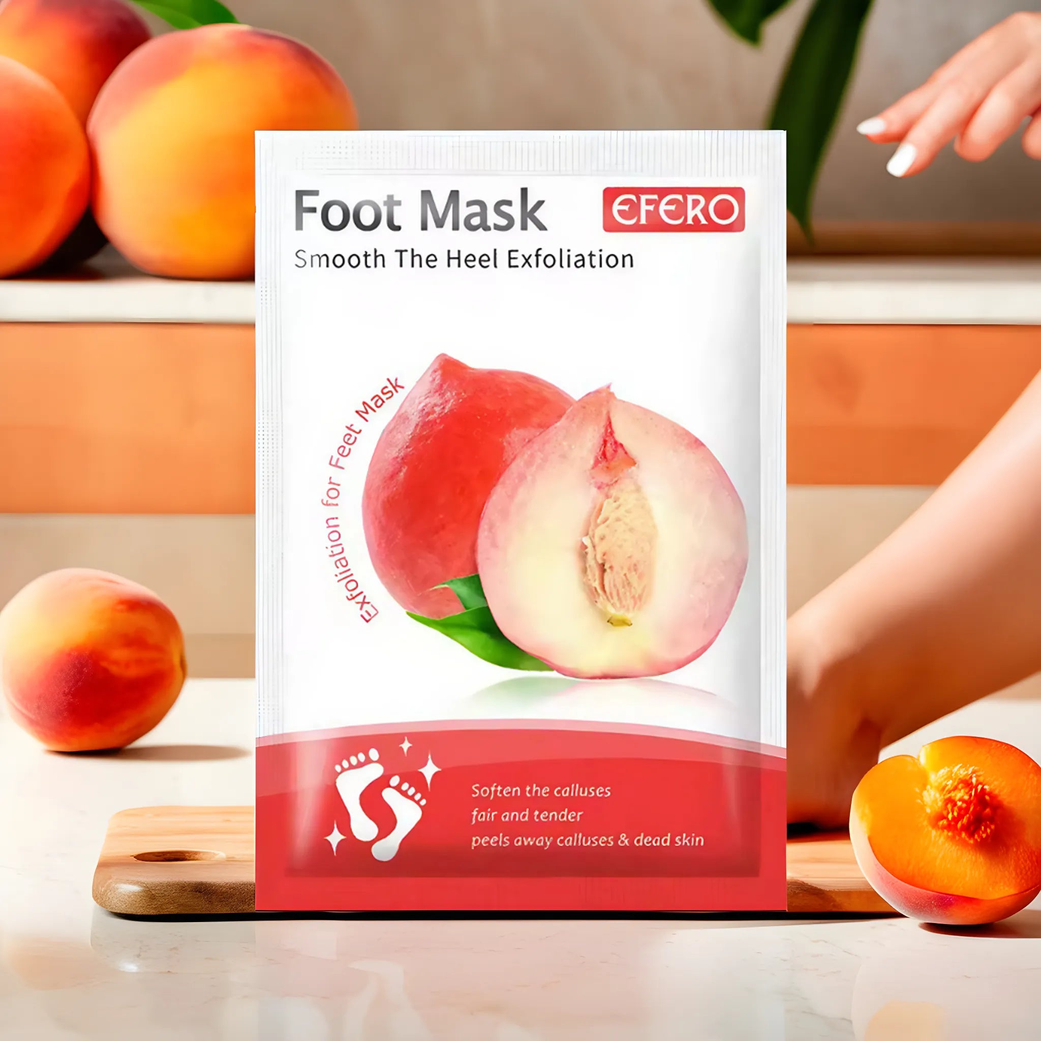 Masque exfoliant pour pieds à la pêche