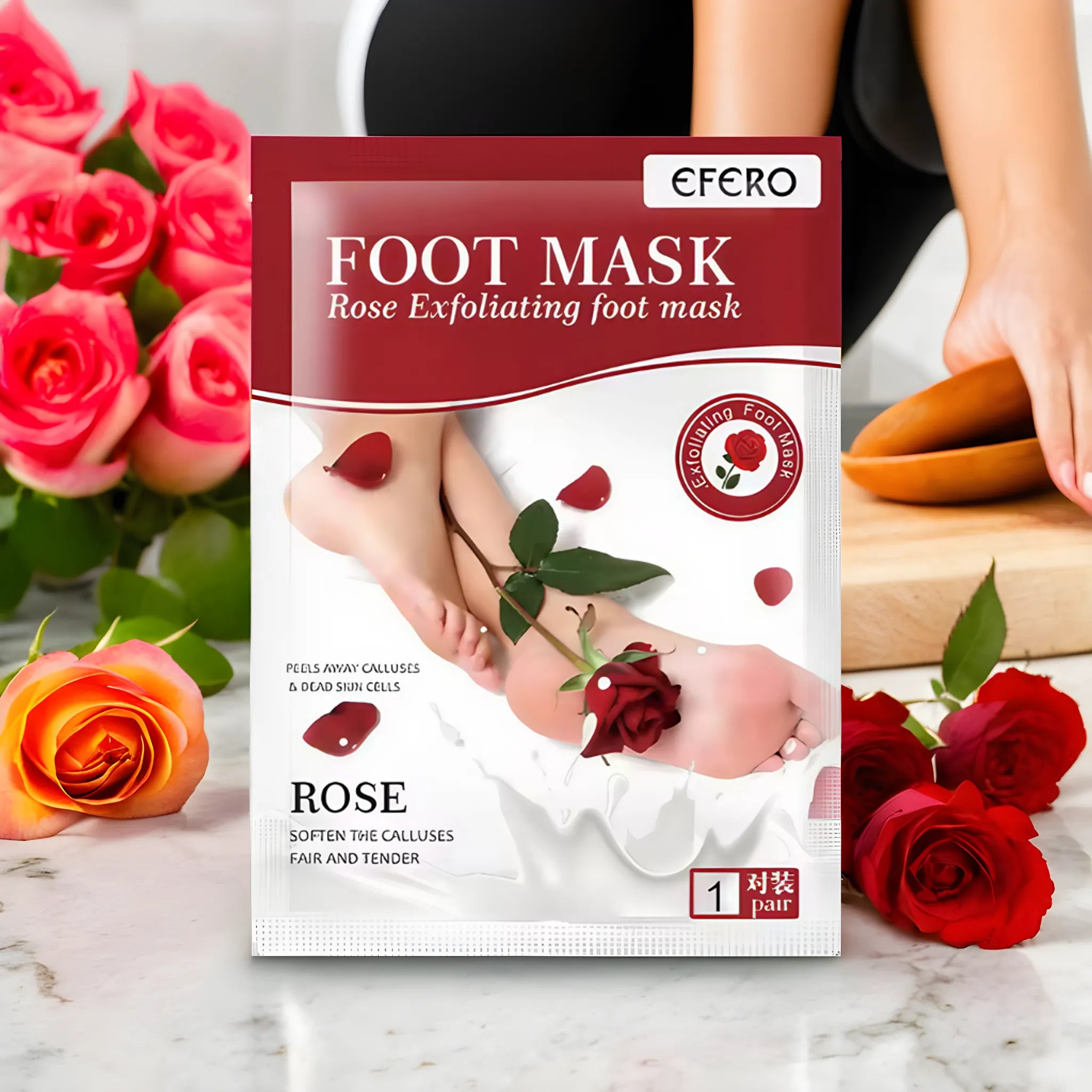 Masque exfoliant pour pieds à la rose